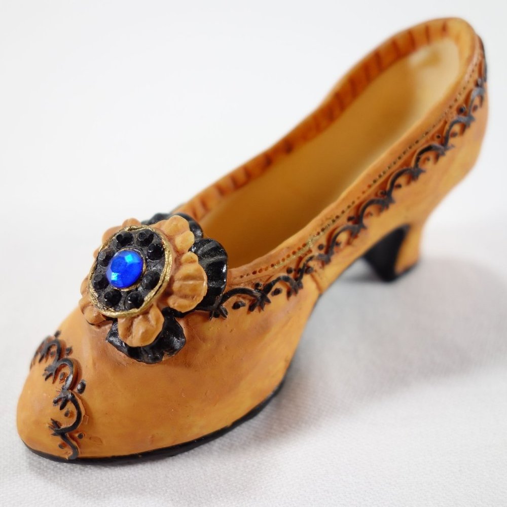 Vintage Miniature Gold‎ Colored Resin Detailed High Heeled Shoe